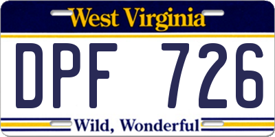 WV license plate DPF726