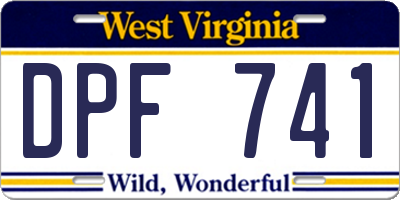 WV license plate DPF741