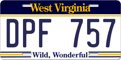 WV license plate DPF757
