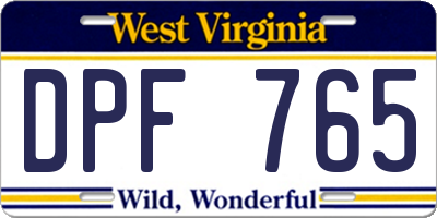 WV license plate DPF765