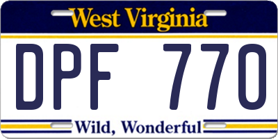 WV license plate DPF770