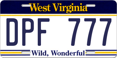 WV license plate DPF777