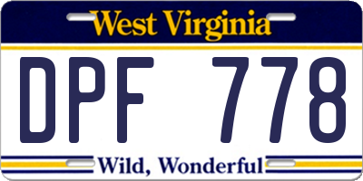 WV license plate DPF778