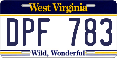 WV license plate DPF783