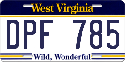 WV license plate DPF785