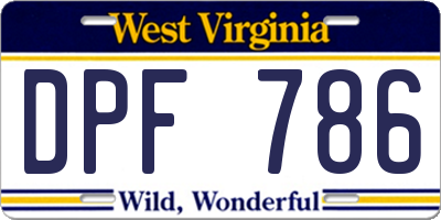 WV license plate DPF786