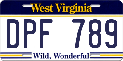 WV license plate DPF789