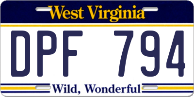 WV license plate DPF794