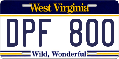 WV license plate DPF800