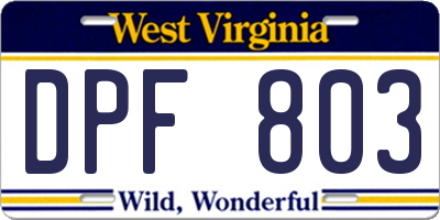 WV license plate DPF803