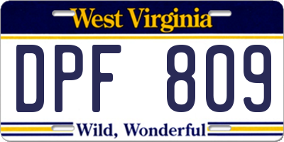 WV license plate DPF809