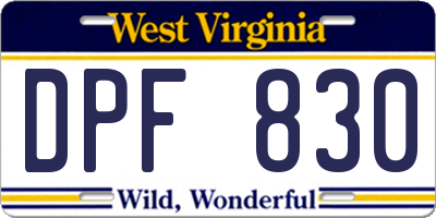 WV license plate DPF830