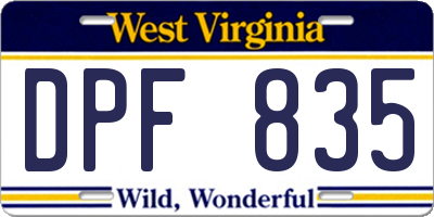 WV license plate DPF835