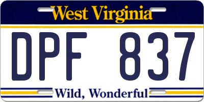 WV license plate DPF837