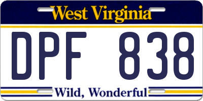 WV license plate DPF838