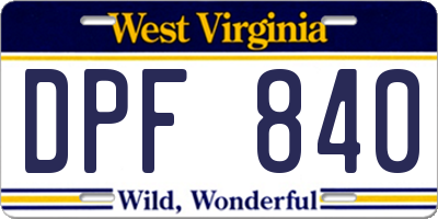 WV license plate DPF840