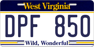 WV license plate DPF850