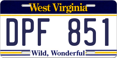 WV license plate DPF851