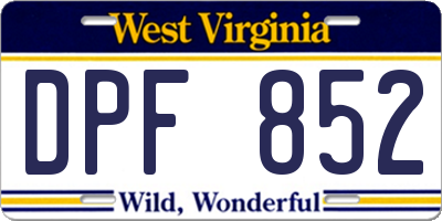 WV license plate DPF852