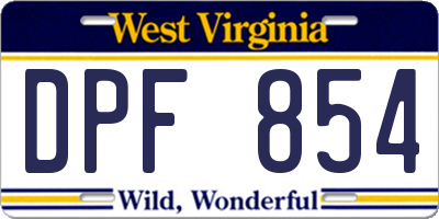 WV license plate DPF854