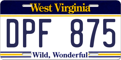 WV license plate DPF875