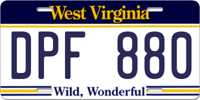 WV license plate DPF880