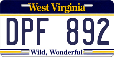 WV license plate DPF892