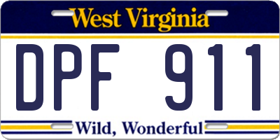 WV license plate DPF911