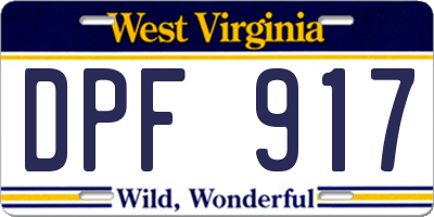 WV license plate DPF917