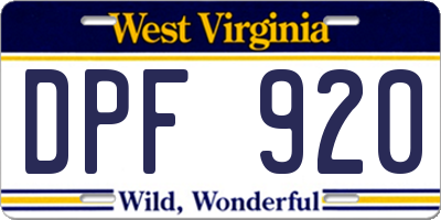WV license plate DPF920