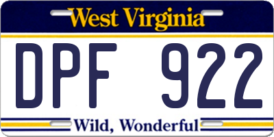 WV license plate DPF922