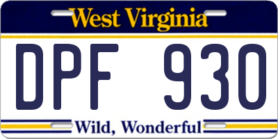 WV license plate DPF930