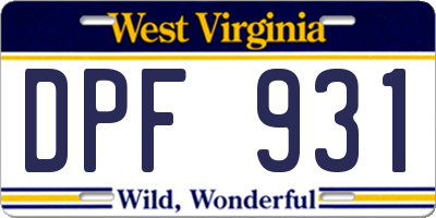 WV license plate DPF931