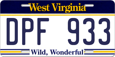 WV license plate DPF933