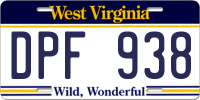 WV license plate DPF938