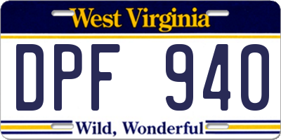 WV license plate DPF940