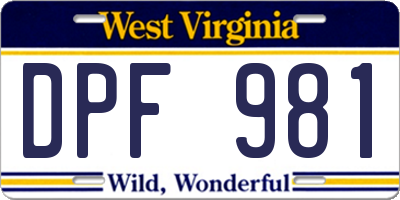 WV license plate DPF981