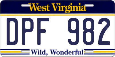 WV license plate DPF982
