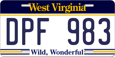 WV license plate DPF983