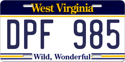WV license plate DPF985