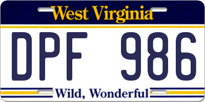 WV license plate DPF986