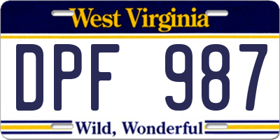 WV license plate DPF987