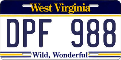 WV license plate DPF988