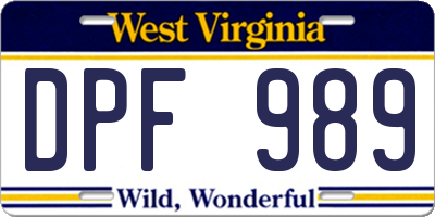 WV license plate DPF989