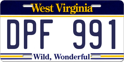 WV license plate DPF991