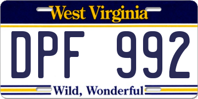 WV license plate DPF992