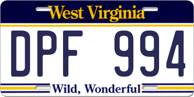 WV license plate DPF994