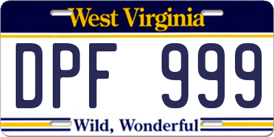 WV license plate DPF999
