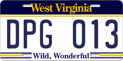 WV license plate DPG013