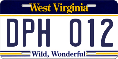 WV license plate DPH012